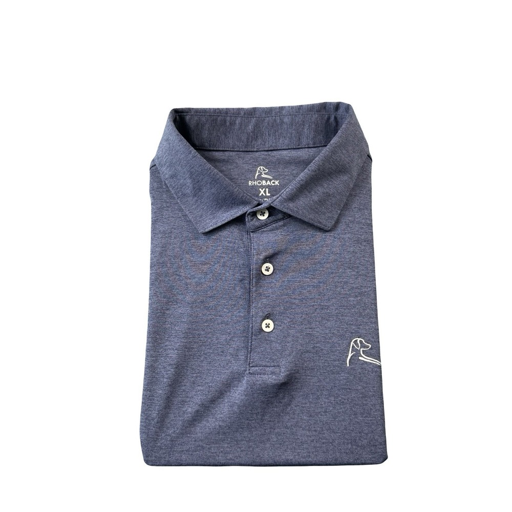 Rhoback Heathered Blue Performance Short Sleeve Golf Polo Shirt Mens XL